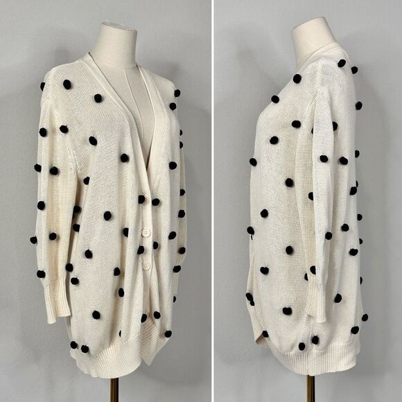 The Great The Bobble Cardigan Cream Black Pom Pom Knit Siz 1/ Small Longline - Picture 4 of 16